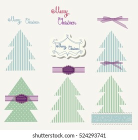 Set of winter vintage colorful greeting card for kid, children party, greeting, invitation, merry Christmas,  Happy New Year card. Vector illustration. 