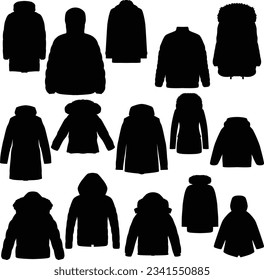 Set of winter voluminous outerwear silhouettes. Jacket Design Vector Template 