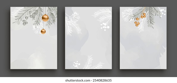 Set of winter watercolor banners with with realistic and doodle elements