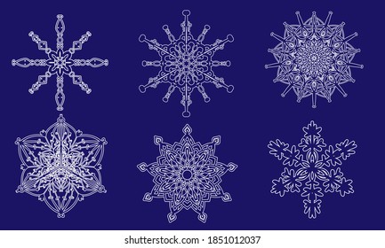 Set of winter white snowflakes. Vector.