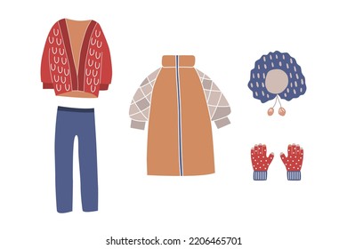 Set of winter women's clothing. vector illustration