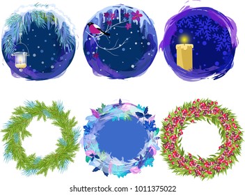 set of winter wreaths