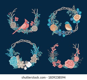 Set of winter wreaths. Christmas concept.