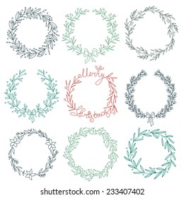 Set of winter wreaths. EPS 10. No transparency. No gradients.