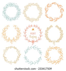 Set of winter wreaths. EPS 10. No transparency. No gradients.