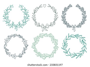 Set of winter wreaths. EPS 10. No transparency. No gradients.