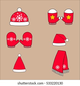 Set of winter's warm wear hats, mittens and scarf