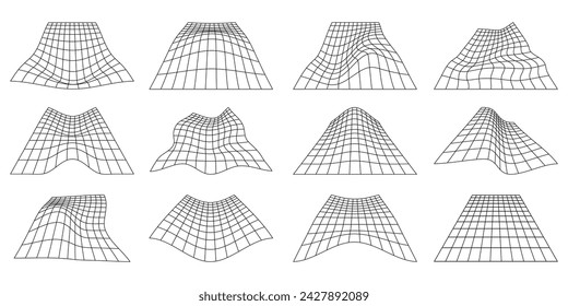 Set of wireframe geometric shapes in different shapes on a white background. Geometric shapes from the black lines. Polygonal shapes for your projects. 3D. Vector illustration.