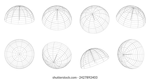 Set of wireframe geometric shapes in different shapes on a white background. Geometric shapes from the black lines. Polygonal shapes for your projects. 3D. Vector illustration.