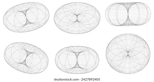 Set of wireframe geometric shapes in different shapes on a white background. Geometric shapes from the black lines. Polygonal shapes for your projects. 3D. Vector illustration.