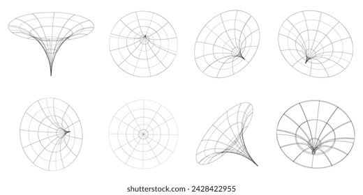 Set of wireframe geometric shapes in different shapes on a white background. Geometric shapes from the black lines. Polygonal shapes for your projects. 3D. Vector illustration.