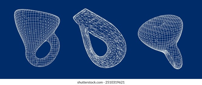 Set of wireframe illustrations of Klein's bottles. Conceptual vector illustrtion of time-space 4D curvature.