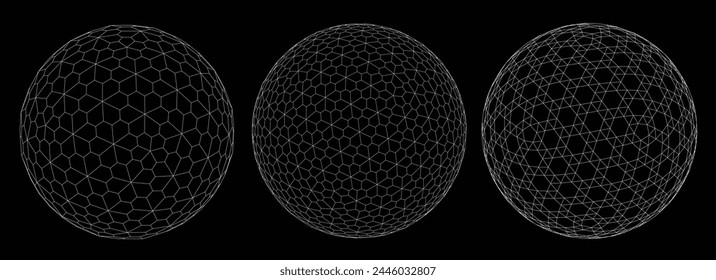 Set of Wireframe spheres. Vector illustration