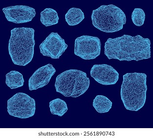 set of wireframe stones vector illustration. 3D