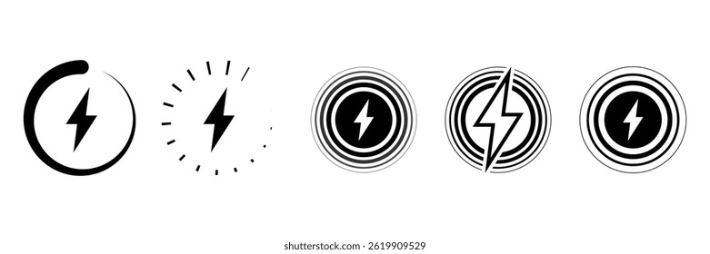 Conjunto de colección de icono de carga inalámbrica. Ilustración vectorial de símbolo de carga de energía inalámbrica.