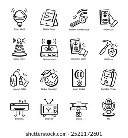 Conjunto de dispositivos inalámbricos Doodle Iconos 

