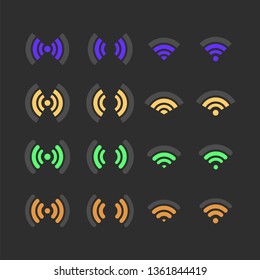 Set of wireless icons with different levels of communication. Flat style, vector illustration.