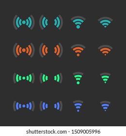 Set of wireless icons with different levels of communication. Flat style, vector illustration.
