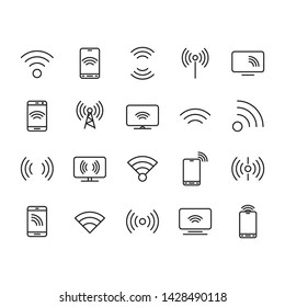 Set of wireless icons in line style. Icon outline wifi symbols for web site design and mobile apps. Simple wi-fi on a white background. Vector Illustration.