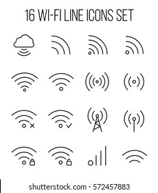 Set of wireless icons in modern thin line style. High quality black outline wifi symbols for web site design and mobile apps. Simple wi-fi pictograms on a white background.