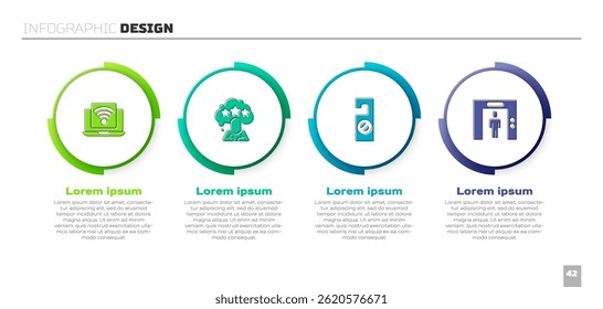 Set Wireless laptop, Five stars rating review, Please do not disturb and Lift. Business infographic template. Vector