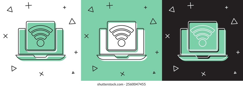 Set Wireless laptop icon isolated on white and green, black background. Internet of things concept with wireless connection.  Vector