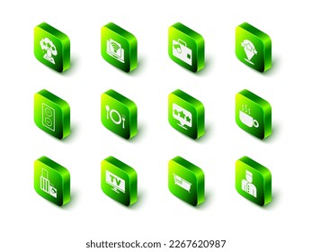 Set Wireless laptop, Suite, Revisión de clasificación de cinco estrellas, Coffee cup, Concierge, Bathtub e icono de Smart Tv. Vector