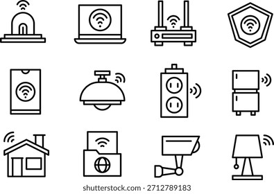 Set of wireless technology icons isolated on transparent background