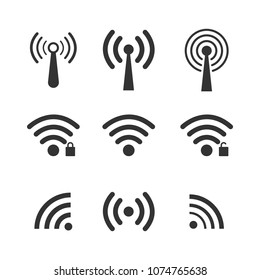 Set of wireless wifi icons, isolated on white background. Vector illustration