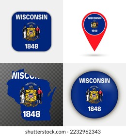 Conjunto de la bandera de estado de Wisconsin. Ilustración vectorial.
