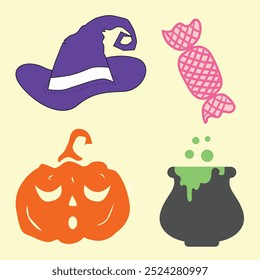 Set of witch candy pumpkin and jar halloween 