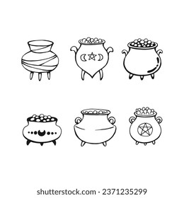Set of witch cauldron. Hand drawn vector illustration.