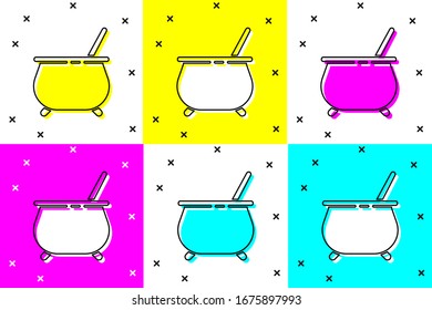 Set Witch cauldron icon isolated on color background. Happy Halloween party.  Vector Illustration