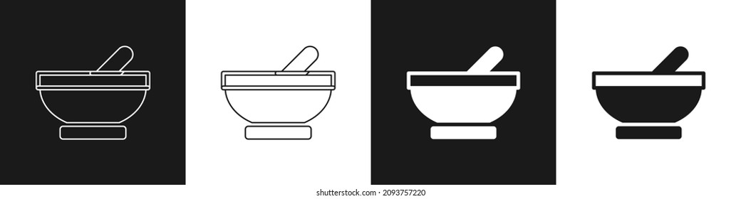 Set Witch cauldron icon isolated on black and white background. Happy Halloween party.  Vector