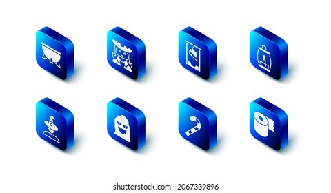 Set Witch, Guillotine, Camping lantern, Toilet paper roll, Christmas candy cane, Funny scary ghost mask,  and Halloween witch cauldron icon. Vector