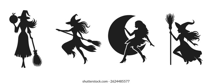 Set witch halloween white background