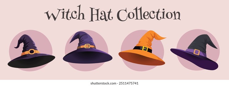 conjunto de coleção de chapéu bruxo. Pacote de elementos de design para Halloween