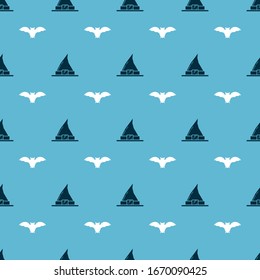 Set Witch hat  and Flying bat  on seamless pattern. Vector