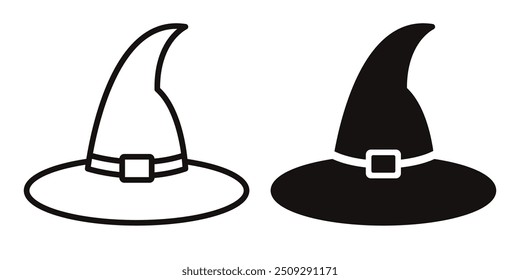 A set of witch hat icons for Halloween isolated on a white background. Vector illustration.