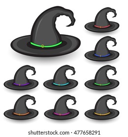 set of witch hat on white background isolated.