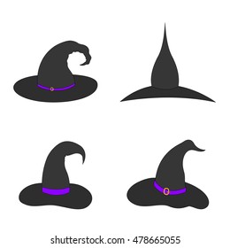 set of witch hat on white background isolated.