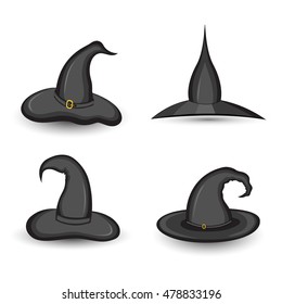 set of witch hat on white background isolated.