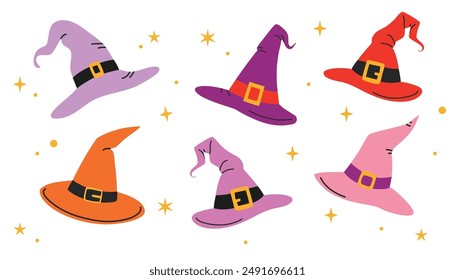 Set of witch hats, Halloween. Cute vector illustration in cartoon style.