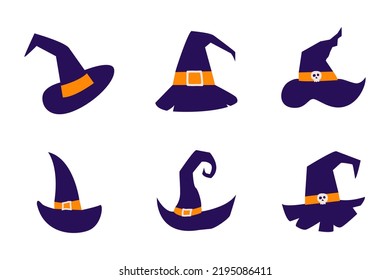 set of witch hats for Halloween. Halloween Elements and Objects for Design Projects.