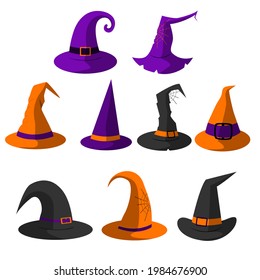 Set of witch hats, Halloween. vector isolated on a white background.