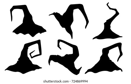 set of witch hats isolated on white
