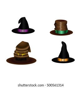 Set of witch hats on a white background, Halloween vector illustration