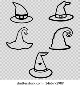 
A set of witch hats. Vector. Pen. Halloween