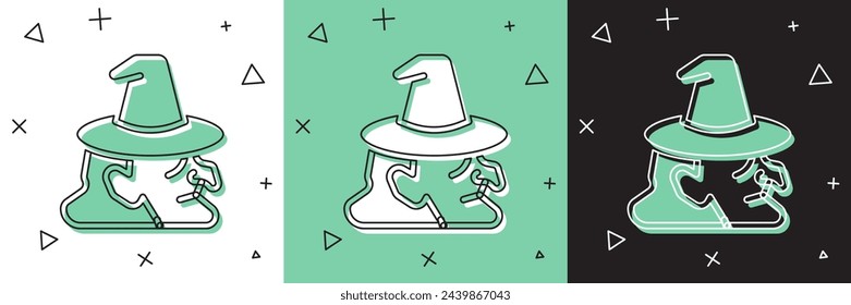 Set Witch icon isolated on white and green, black background. Happy Halloween party.  Vector