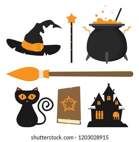 Set of witch icons in flat style vector isolated on white background